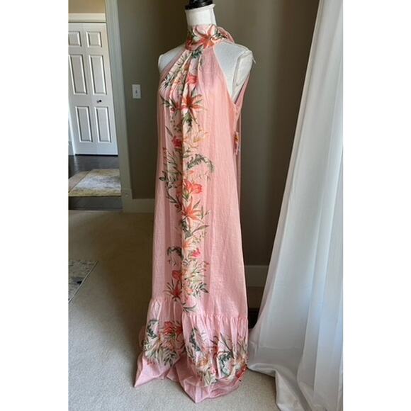 NWT Taylor peach floral halter ruffle maxi dress size 8 - Picture 7 of 9
